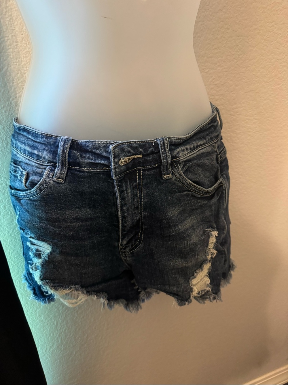 Fashion Nova Dark Blue Distressed Denim Cutoff Shorts